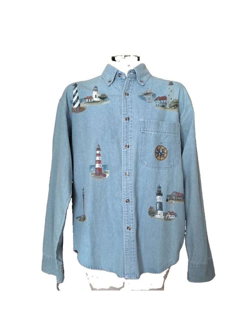 Global Sport Lighthouse Denim Button Down Shirt Mens S 100% Cotton NWOT -lp80
